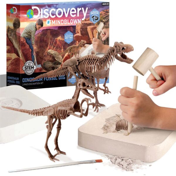 DiscoveryvDinosaur Fossil Dig Excavation Kit, 15-Piece T-Rex & 10-Piece Velociraptor